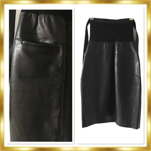 Lamb-Leather High Waist Black MIDI Skirt XS
